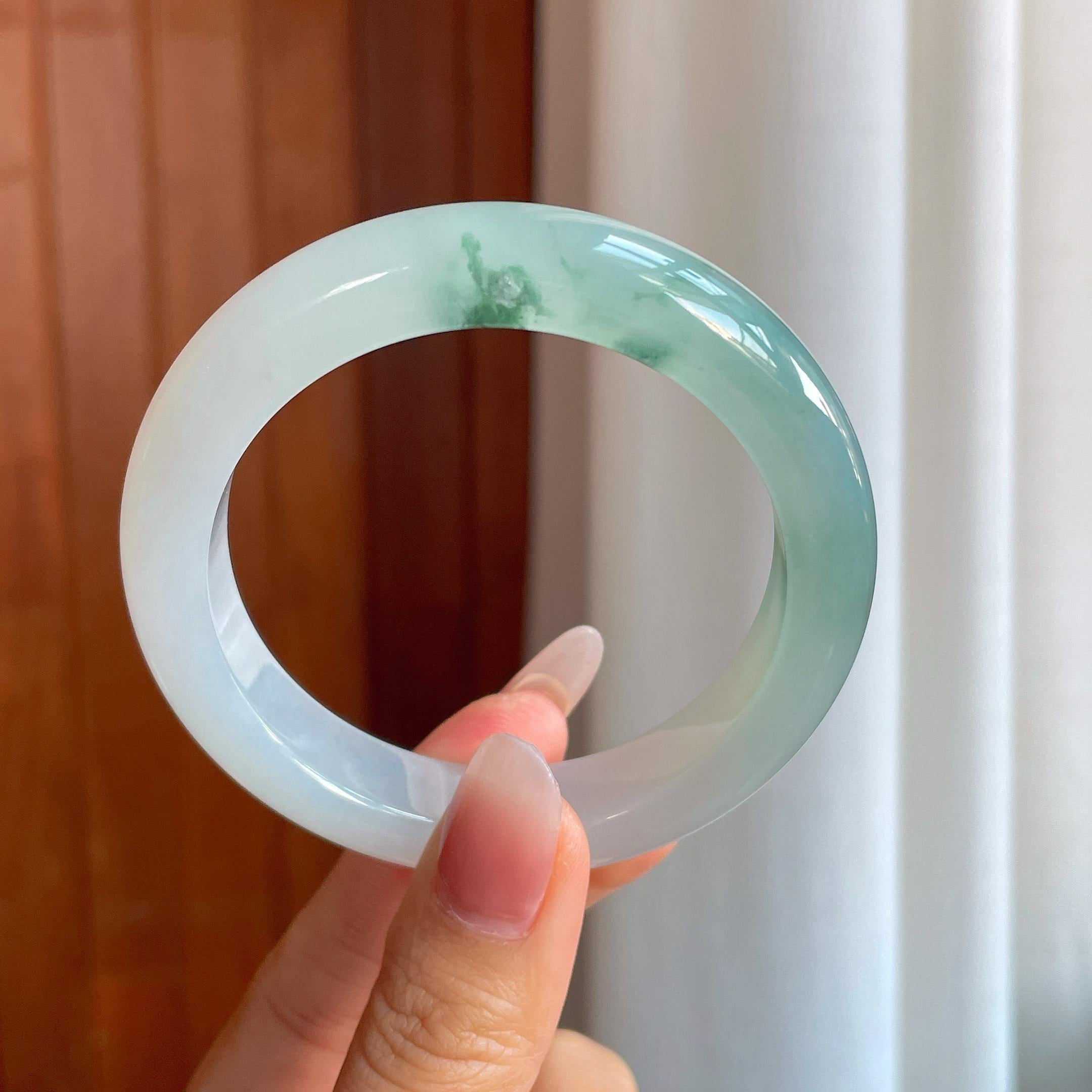 冰种飘蓝花翡翠平安镯（56mm）（yc312078）