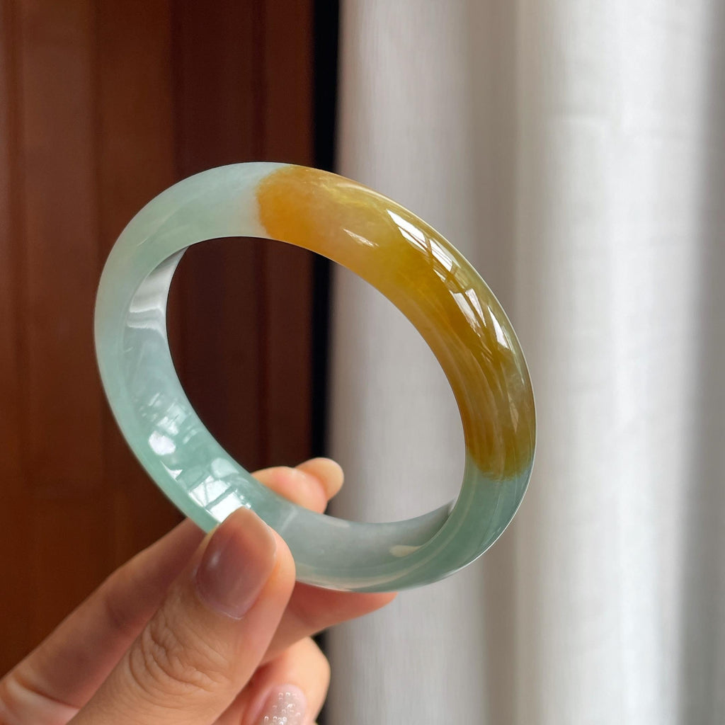 冰种蓝底黄翡翡翠平安镯（57mm）（yc412132）