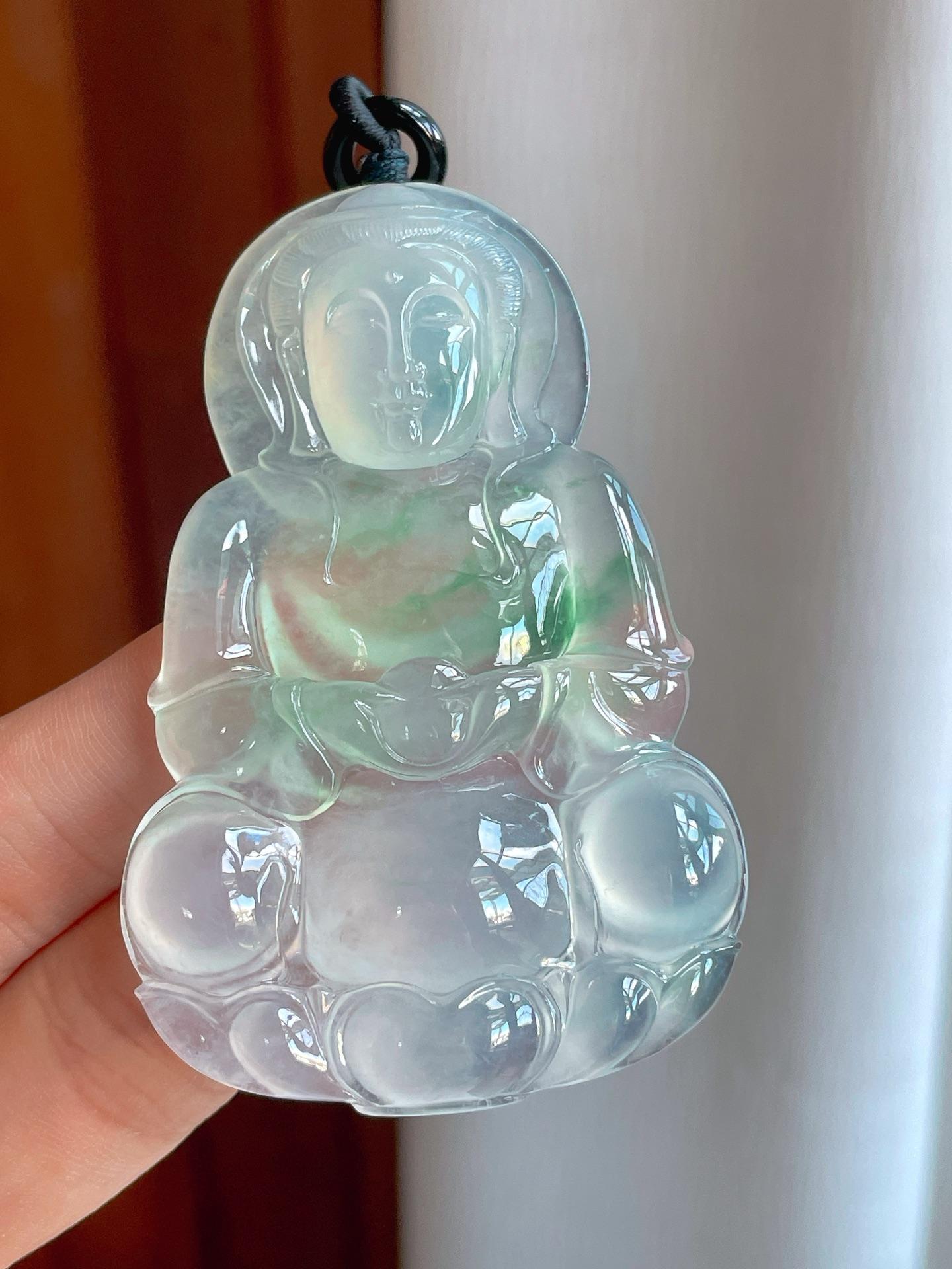 冰种飘绿花翡翠观音（yc257268）