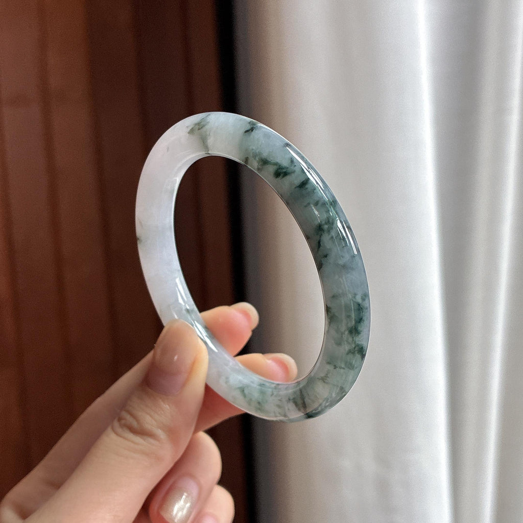 糯冰飘花圆条手镯 52圈 天然缅甸A货翡翠（yc483702）