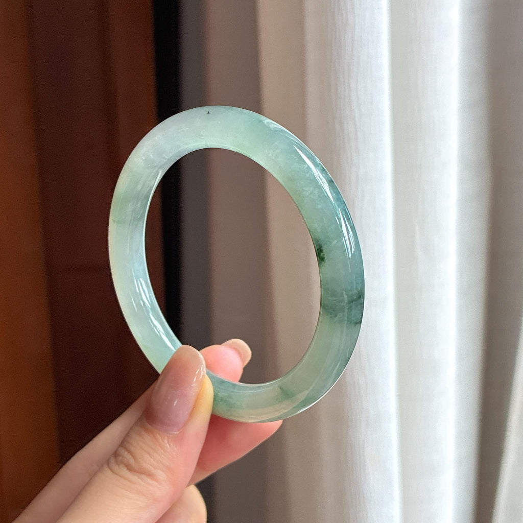 冰种飘花翡翠圆条手镯 53圈（yc430570）