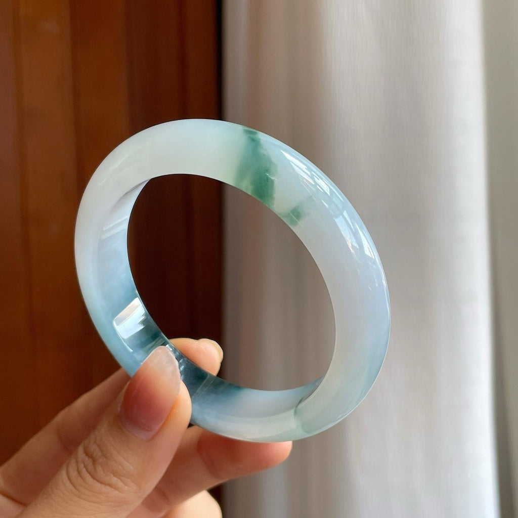 糯冰飘花翡翠平安镯（56.4mm)（yc313031）