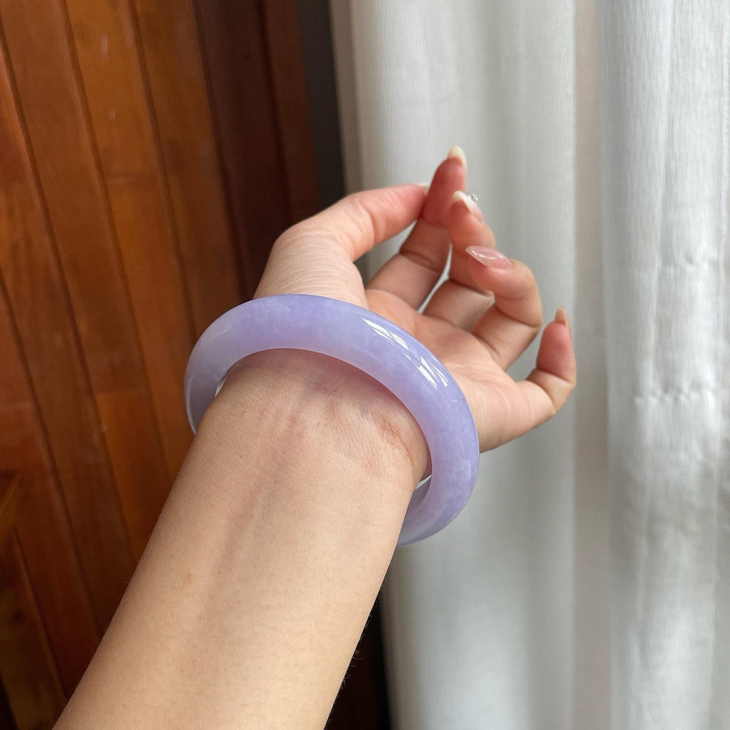 糯冰种紫罗兰翡翠平安镯（57mm）（yc204373）