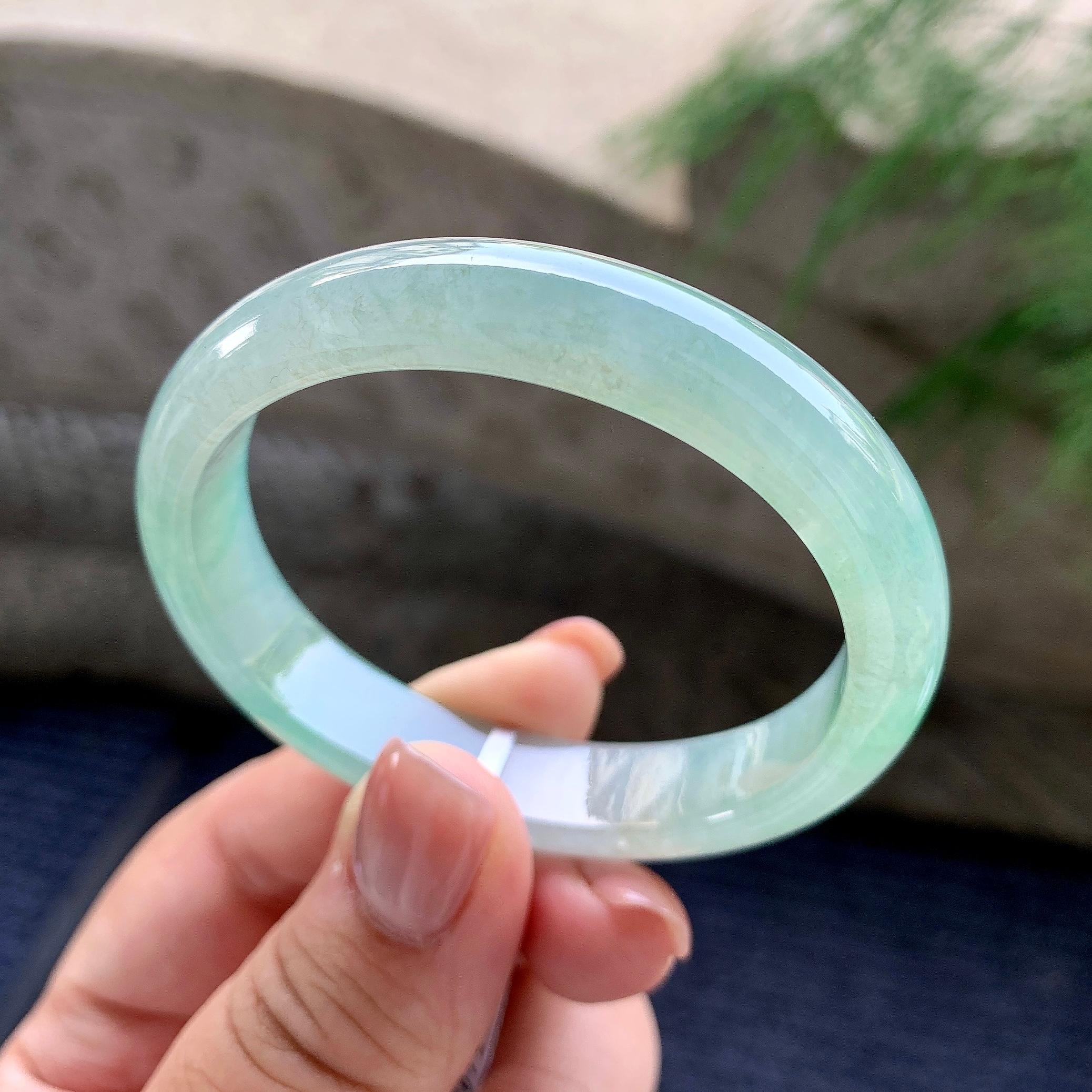 小圈口 糯冰种晴水贵妃手镯 52.3圈口 天然缅甸A货翡翠（yc481958）
