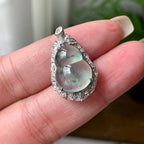 18K金钻镶冰种飘蓝花葫芦吊坠  天然缅甸A货翡翠（yc431684）