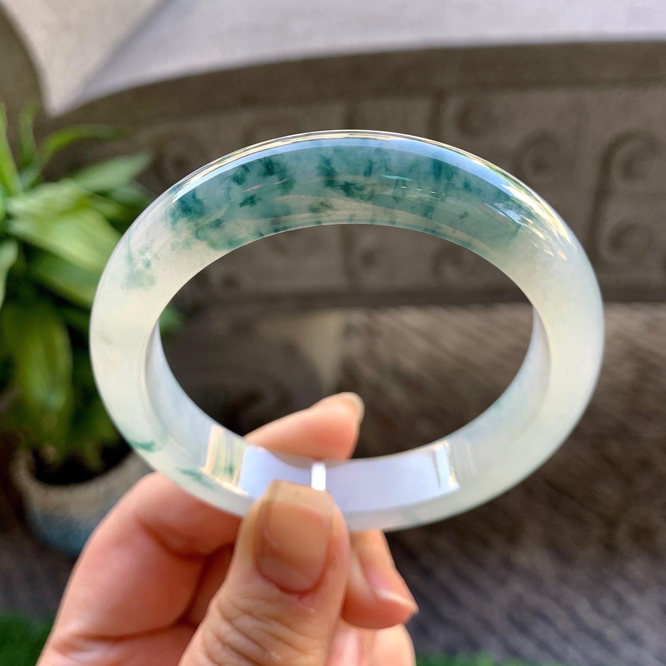 糯冰种飘花平安镯（55.6mm）（yc307322）