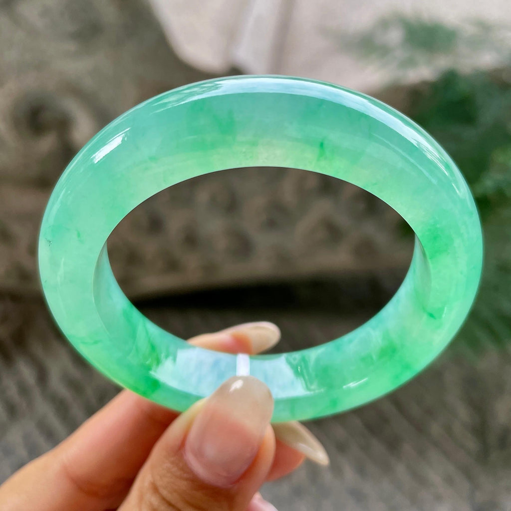 小圈口   糯冰种晴水飘绿花正圈平安镯51.4圈   天然缅甸A货翡翠（yc351396）