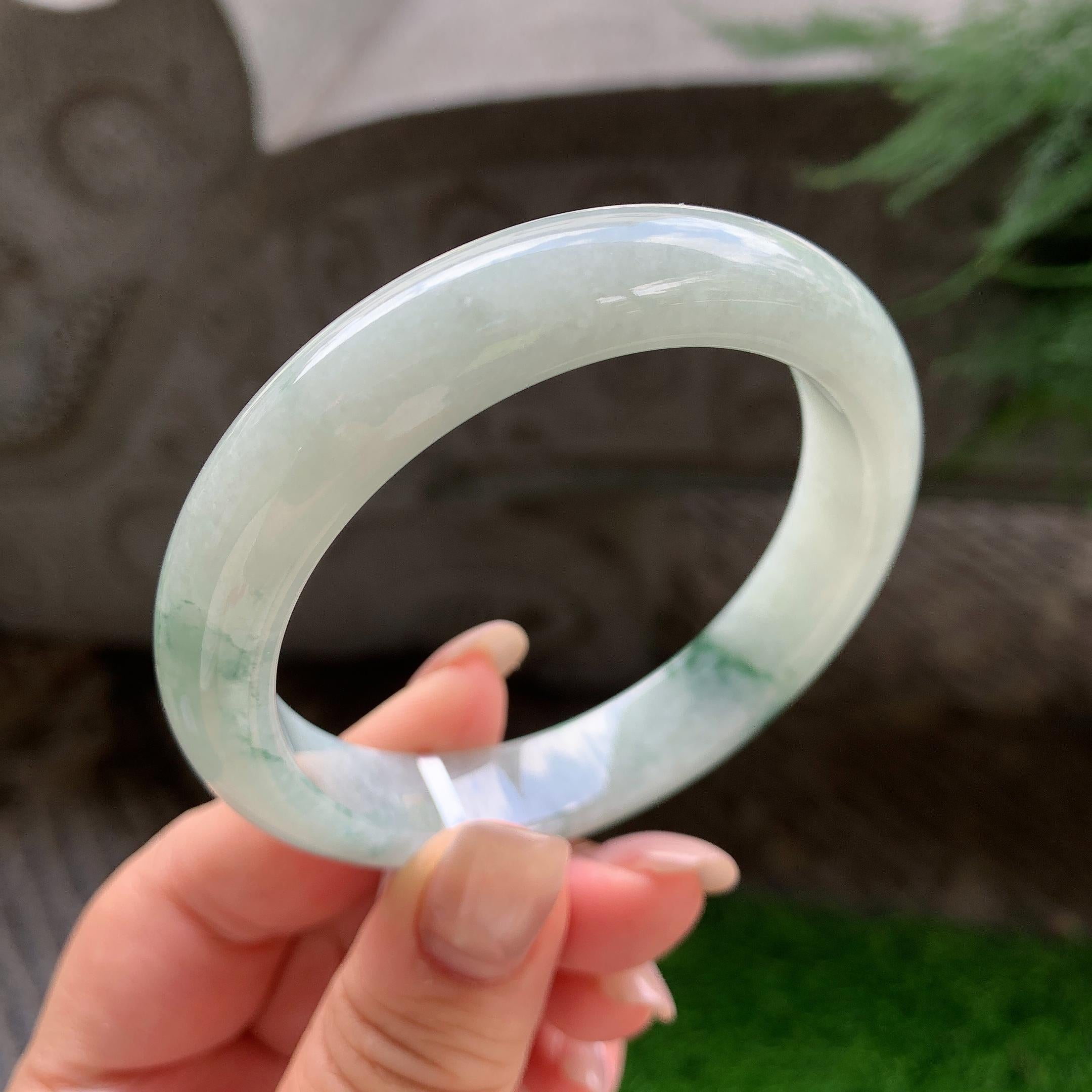 糯种飘蓝花正圈平安镯  57.2圈口  天然缅甸A货翡翠（yc418854）