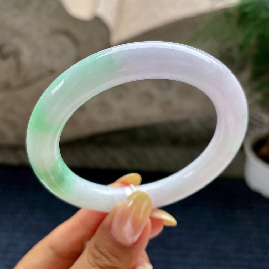 细糯种翠绿圆条手镯57圈 天然缅甸A货翡翠（yc460666）