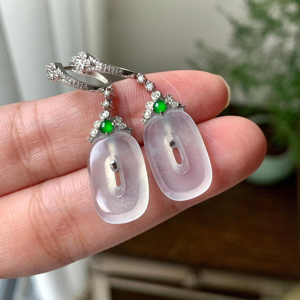 18K金钻镶糯冰种无色方糖耳坠（yc248184）