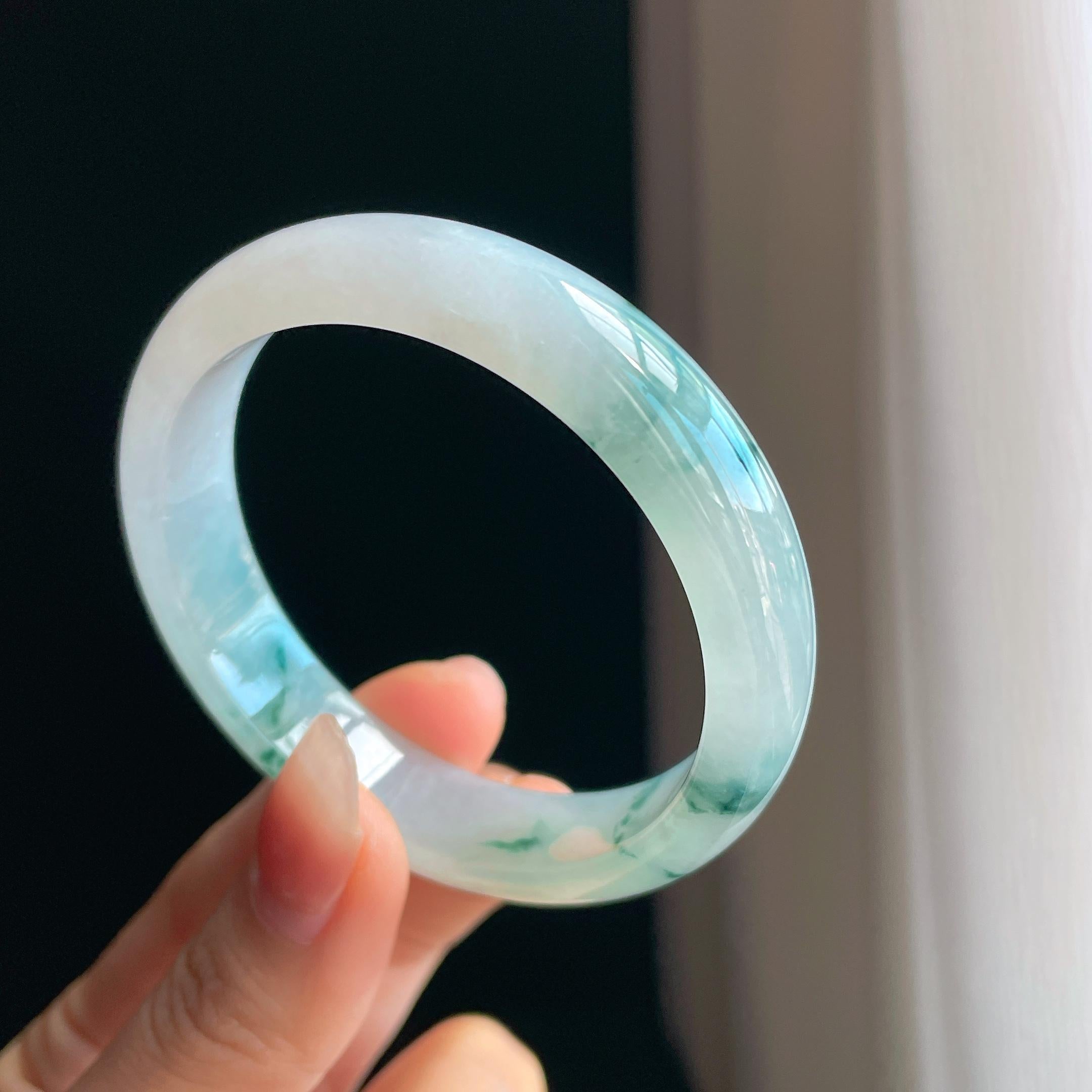冰种飘花翡翠平安镯（54mm）（yc333011）