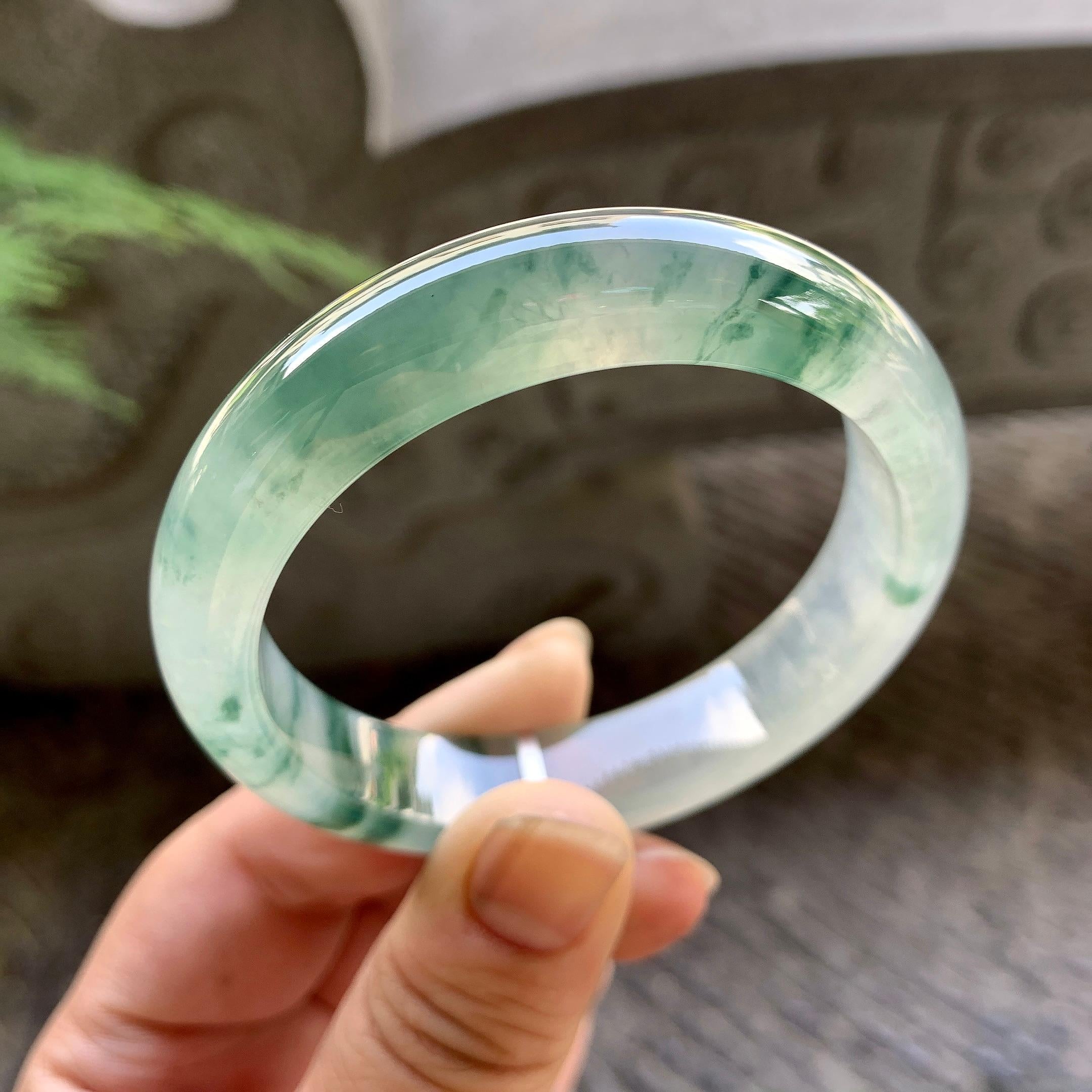 糯冰种飘花平安镯（54.4mm）（yc195346）