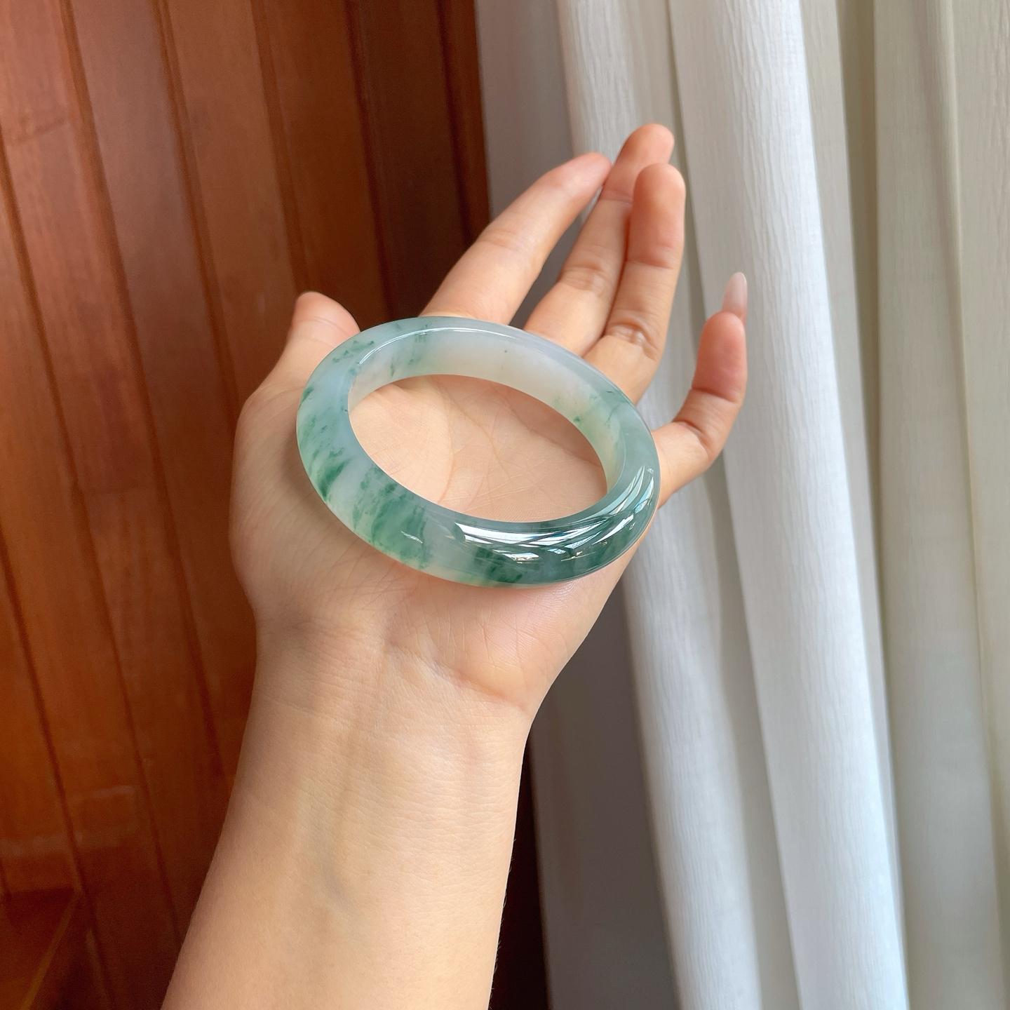 冰种飘花翡翠平安镯（56mm）（yc310934）