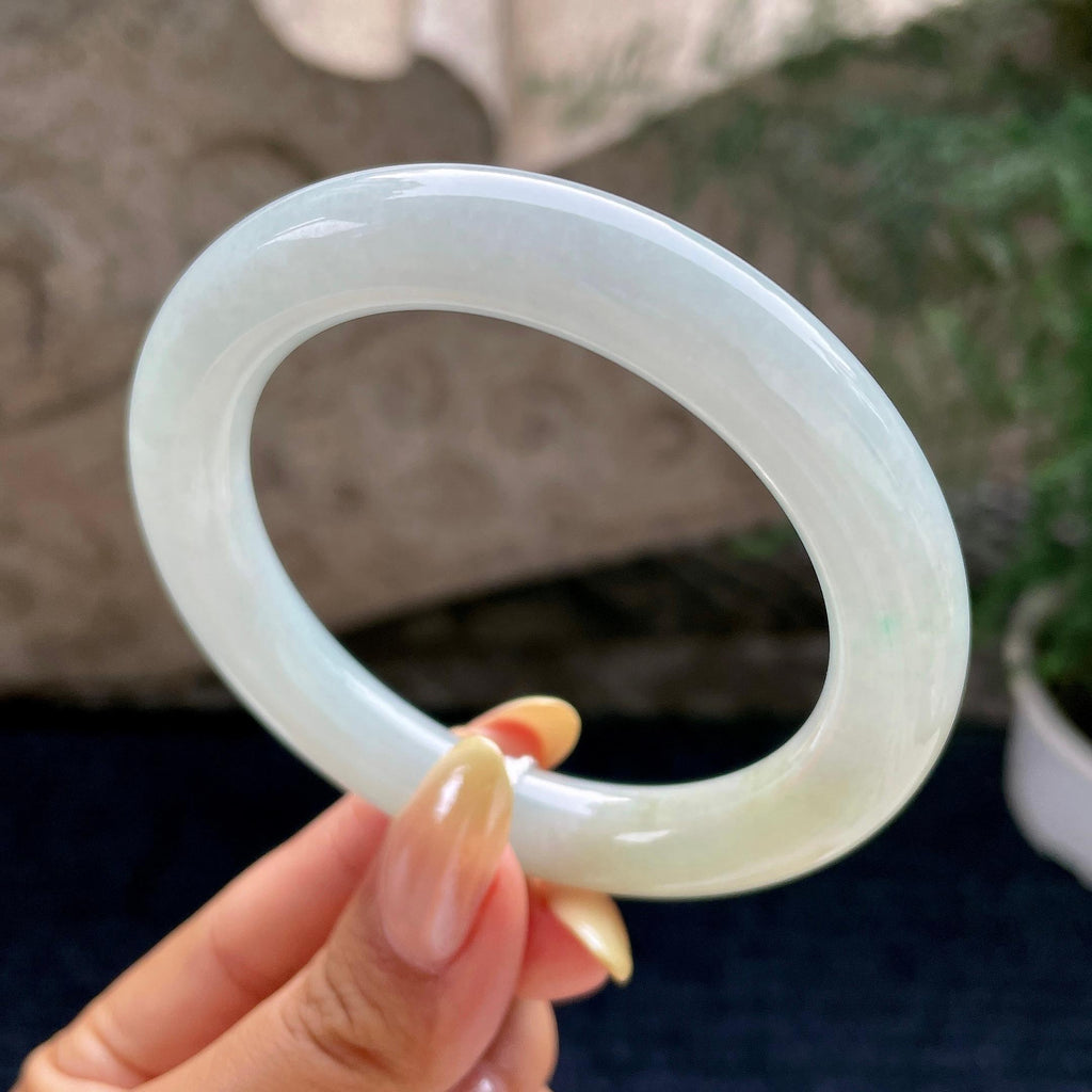 细糯种带底色圆条手镯56圈 天然缅甸A货翡翠（yc461758）