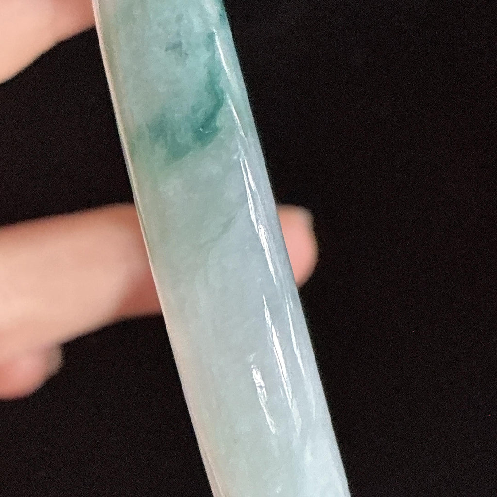 糯冰飘花圆条手镯 55圈 天然缅甸A货翡翠（yc482345）