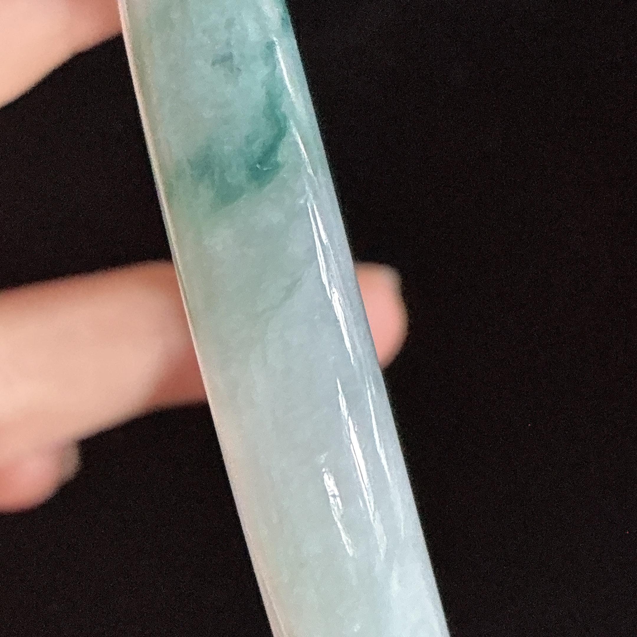 糯冰飘花圆条手镯 55圈 天然缅甸A货翡翠（yc482345）