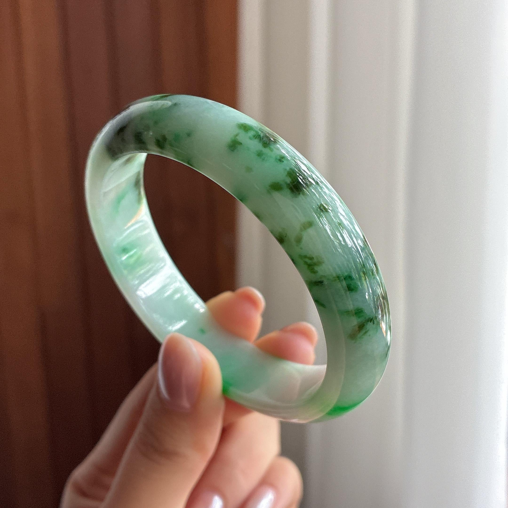 细糯种飘花正圈平安镯 56圈 天然缅甸A货翡翠（yc495446）