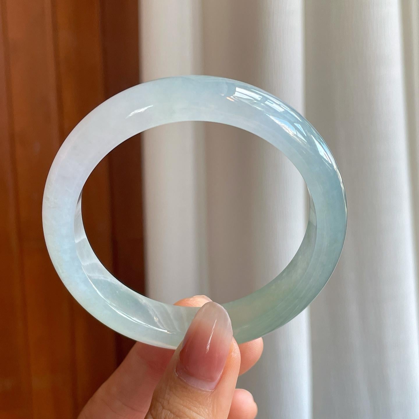 冰种淡春彩翡翠平安镯（57.8mm）（yc312967）