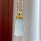 18k金镶冰种翡翠无事牌（yc244876）