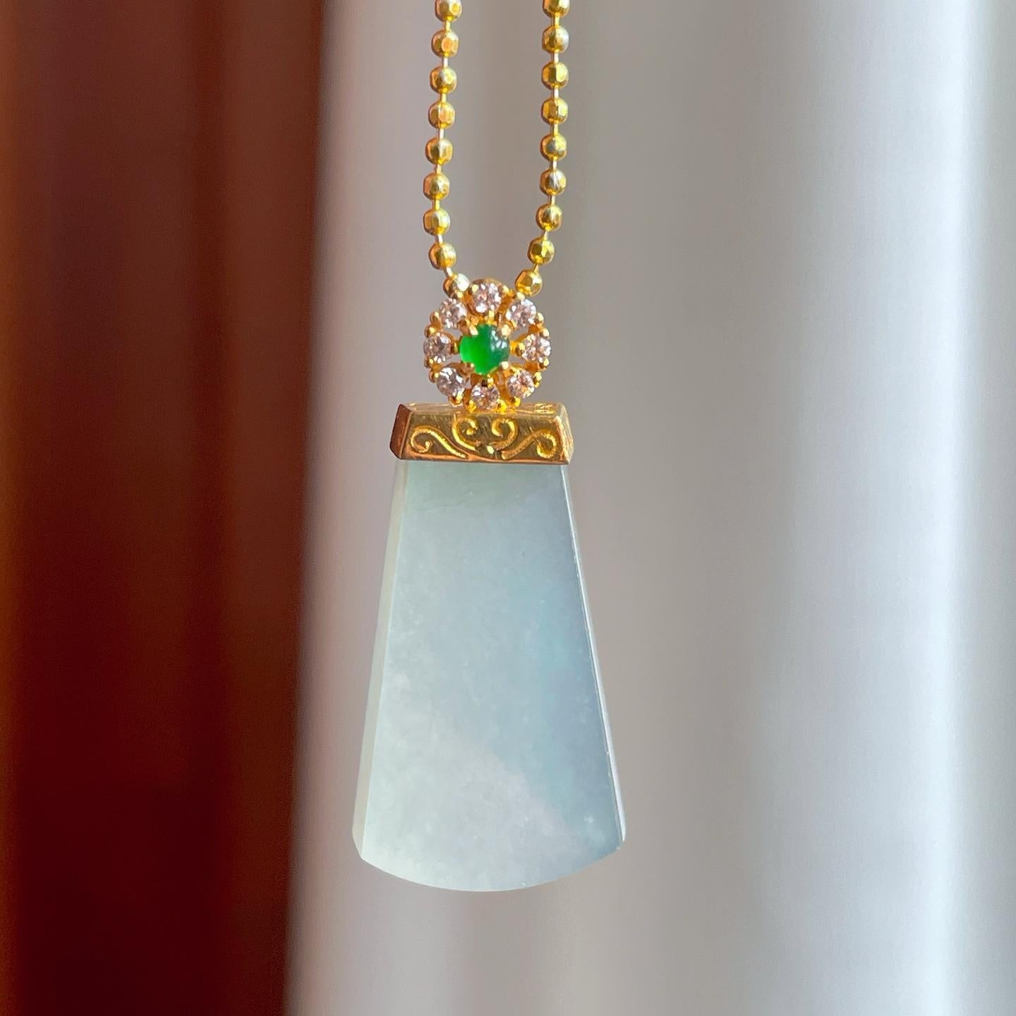 18k金镶冰种翡翠无事牌（yc244876）