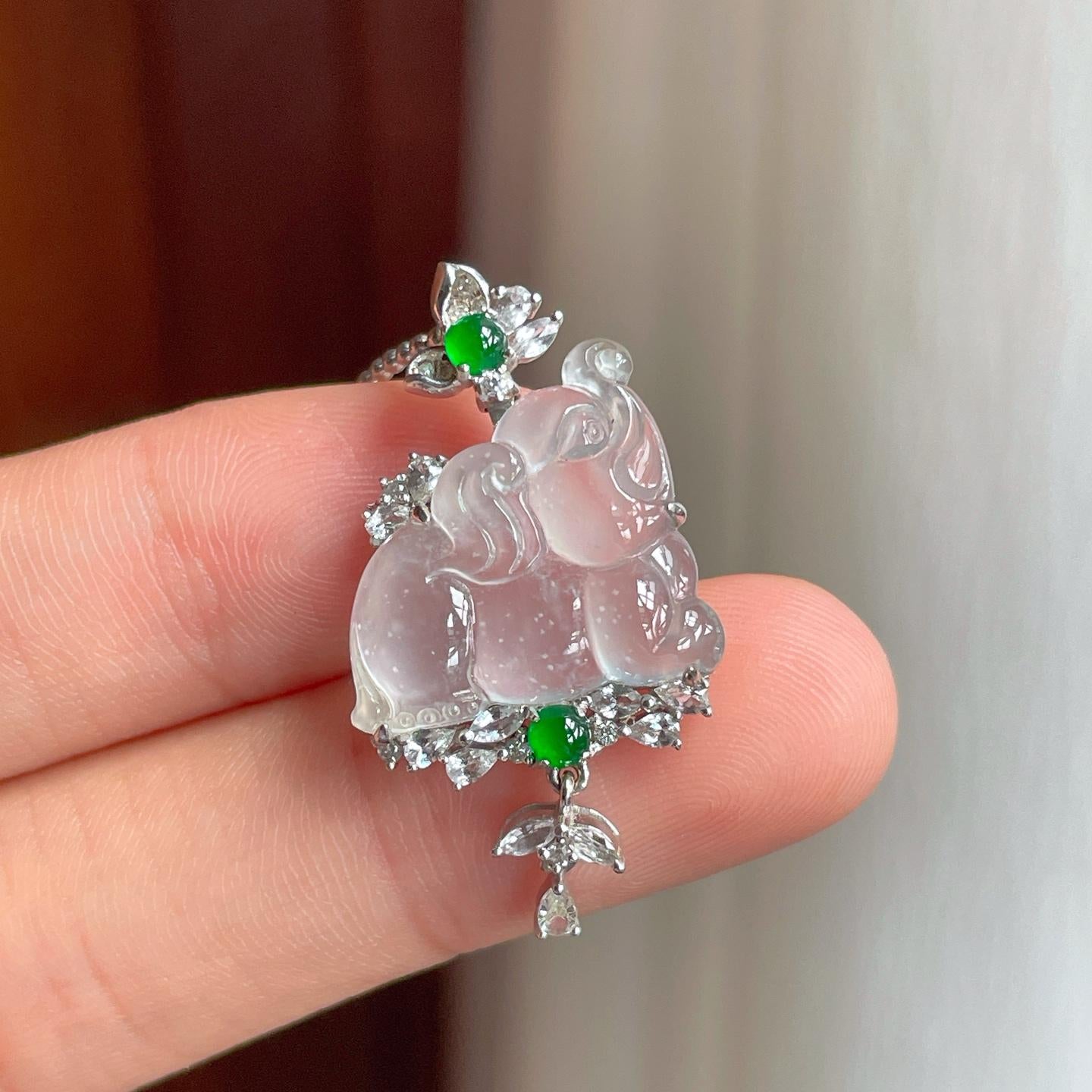 18k金钻镶冰玻种雪花棉翡翠吊坠（yc248477）