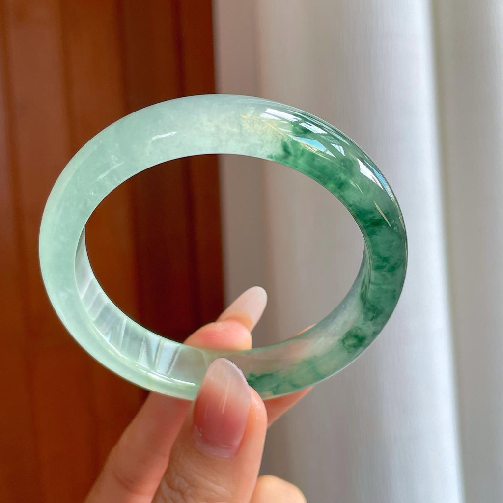 冰玻种飘花翡翠平安镯（57mm）（yc310755）