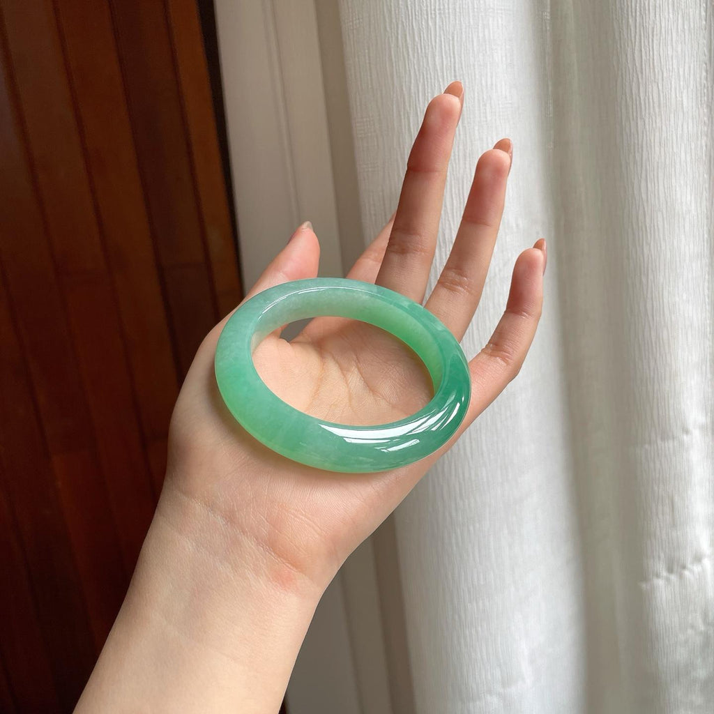 冰种满绿底翡翠平安镯（54mm）（yc342961）