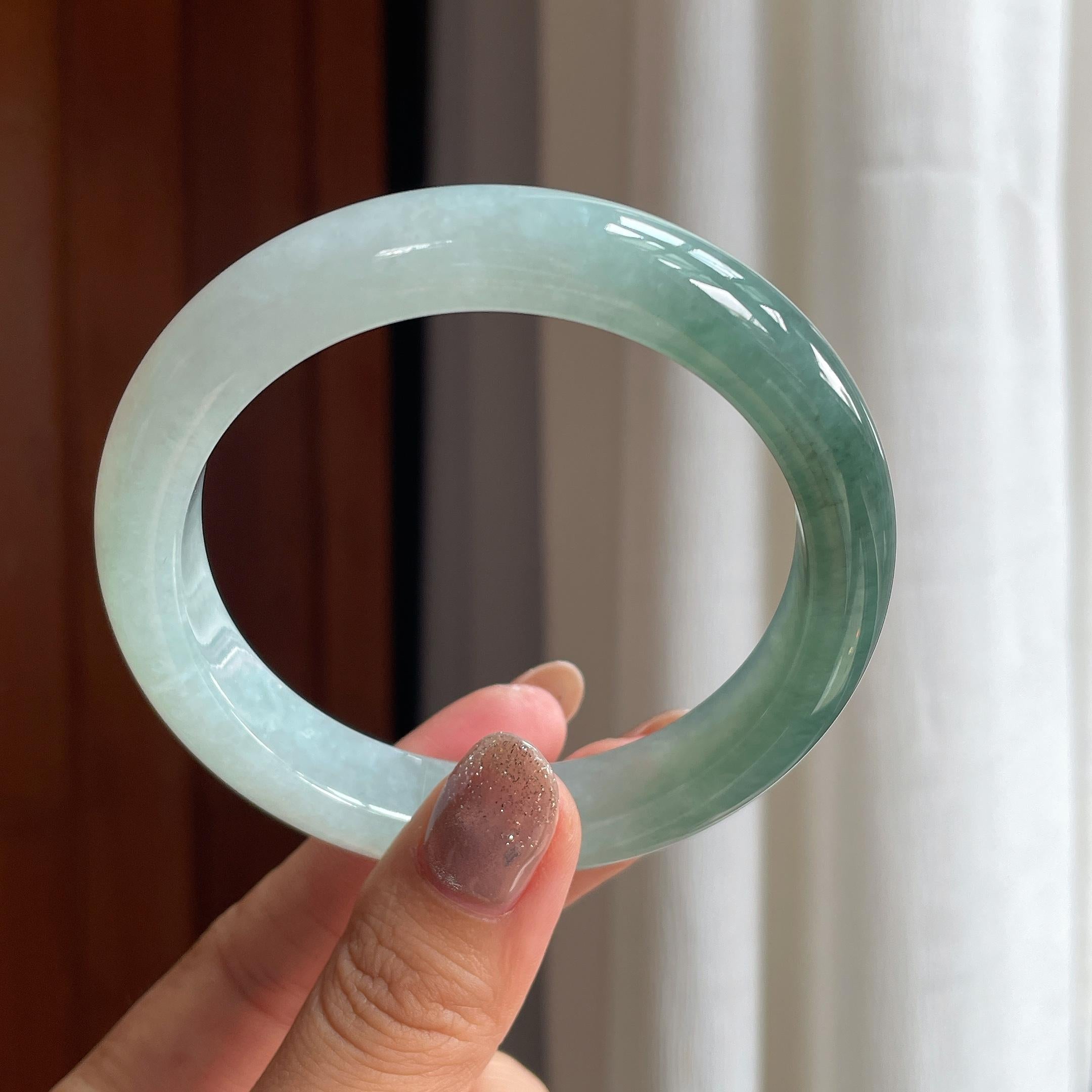 糯冰半山半水翡翠平安镯 59圈天然缅甸A货翡翠（yc437874）