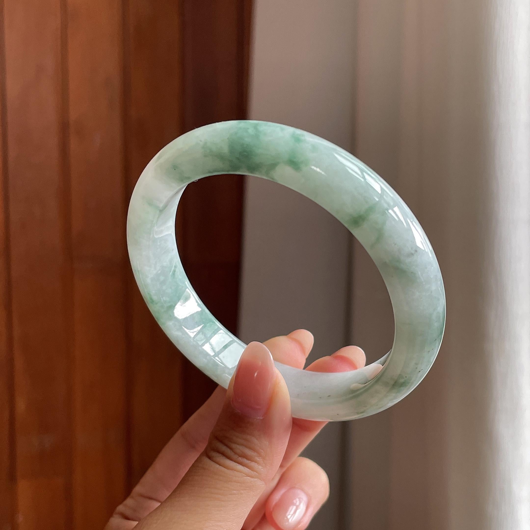 糯冰飘花正圈平安镯 58圈 天然缅甸A货翡翠（yc528529）