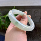 细糯种飘绿花正圈平安镯53.5圈口 天然缅甸A货翡翠（yc334203）