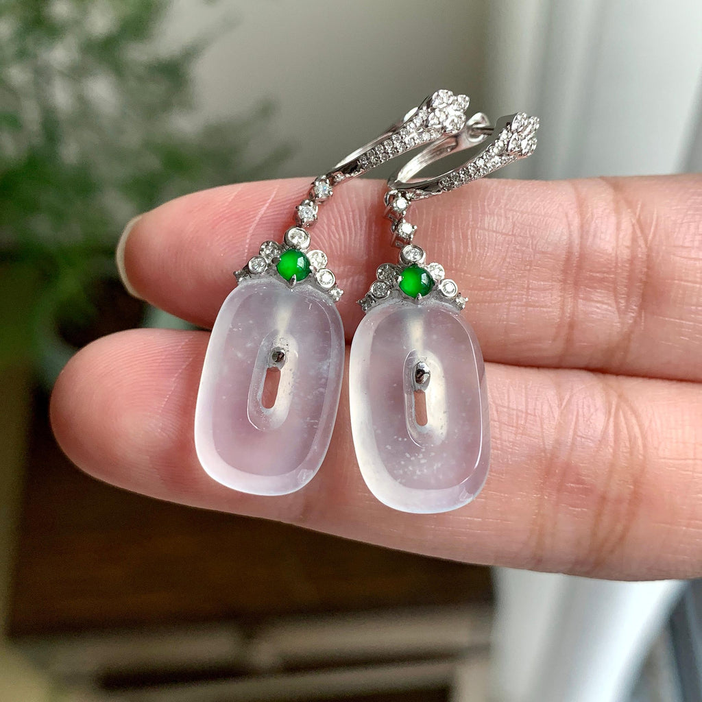 18K金钻镶糯冰种无色方糖耳坠（yc248184）