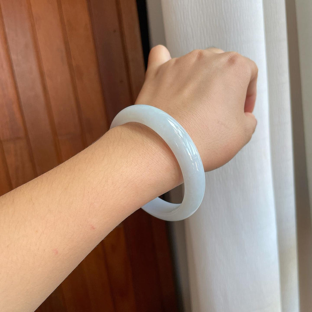 糯冰白月光翡翠平安镯（59.5mm）（yc268101）