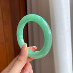 糯冰满绿翡翠圆条手镯（55mm)（yc419488）