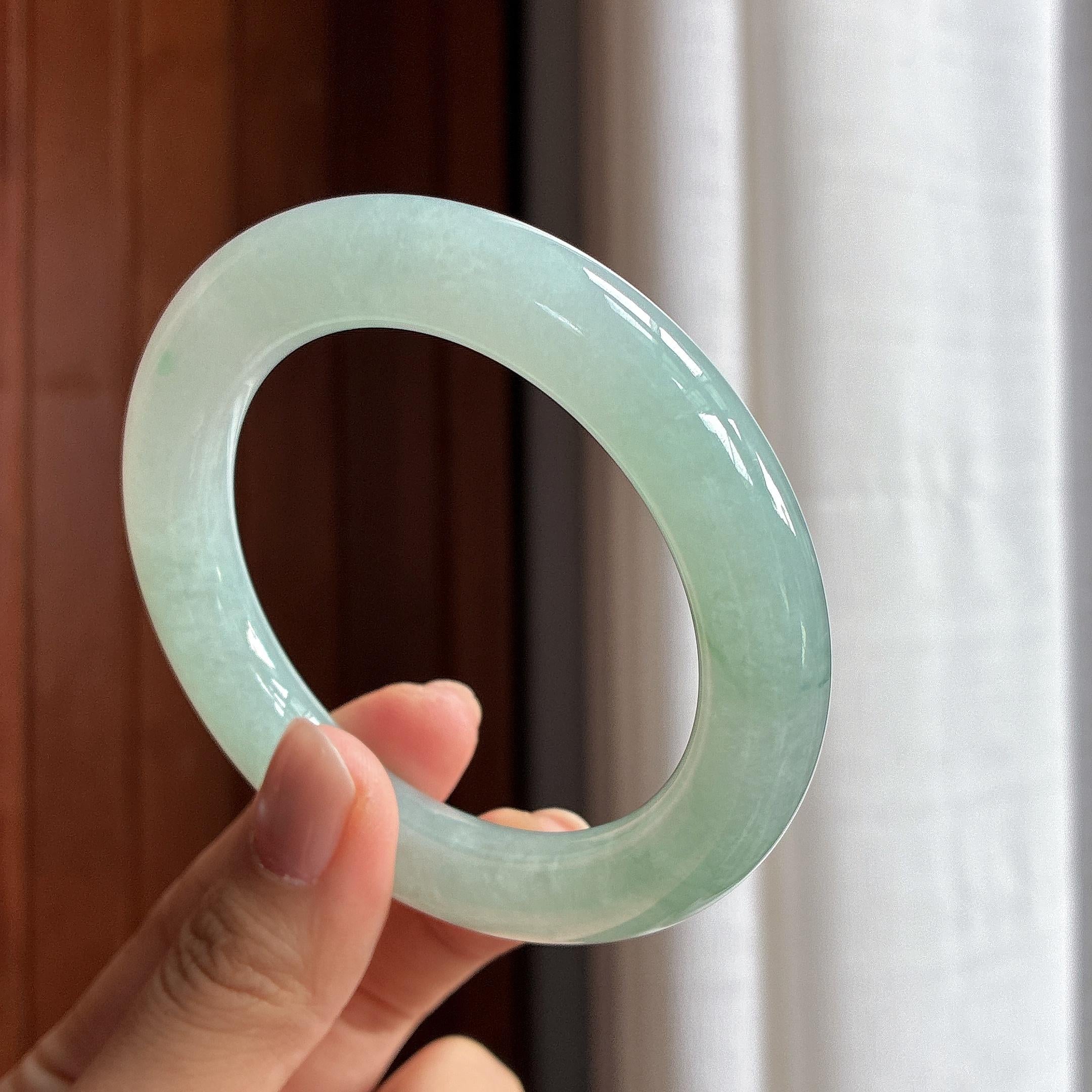 糯冰晴底圆条手镯 56圈 天然缅甸A货翡翠（yc468086）