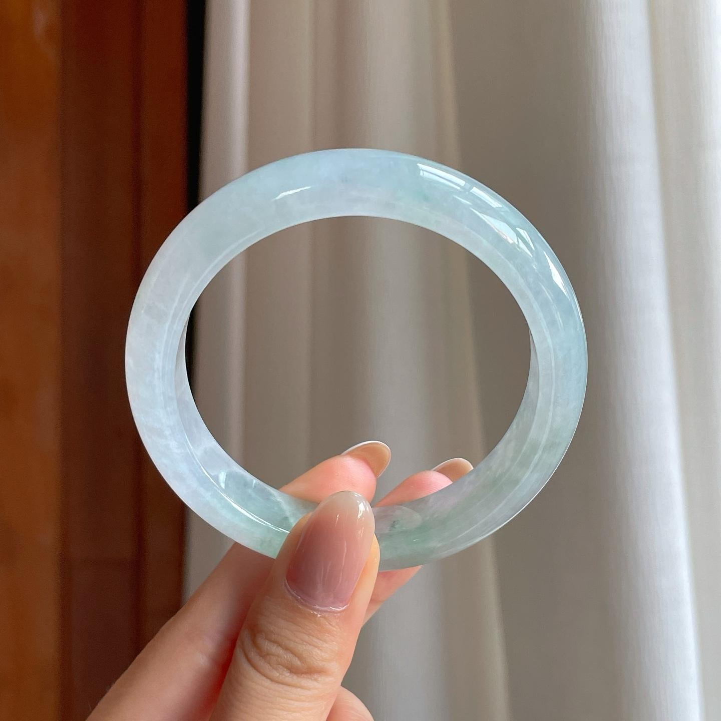 糯冰带色翡翠平安镯（56.5mm)（yc410286）