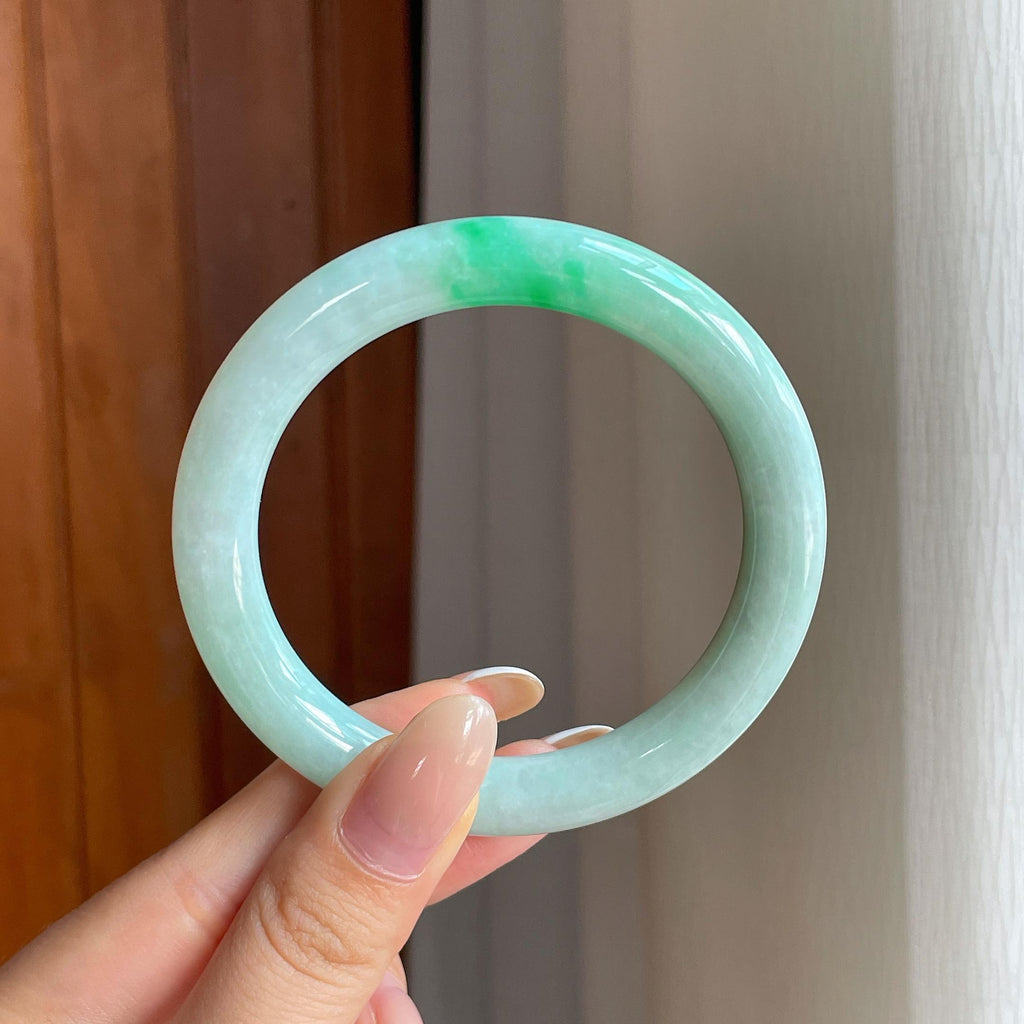 糯冰带色翡翠圆条手镯（55mm)（yc416491）