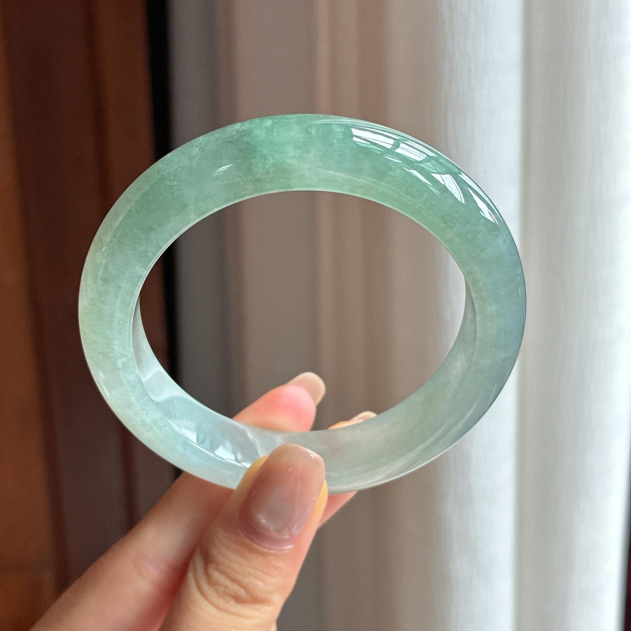 糯冰半山半水翡翠平安镯 55圈（yc434858）