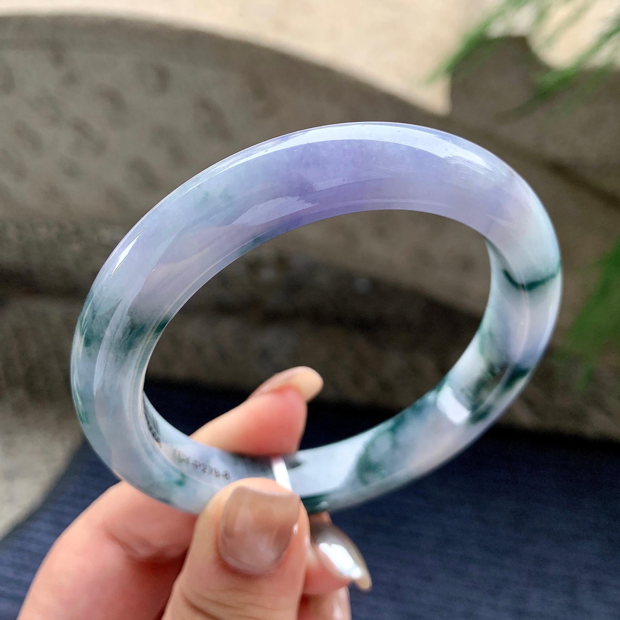 大圈口  细糯种紫罗兰飘花正圈平安镯  60.4圈口  天然缅甸A货翡翠（yc436269）