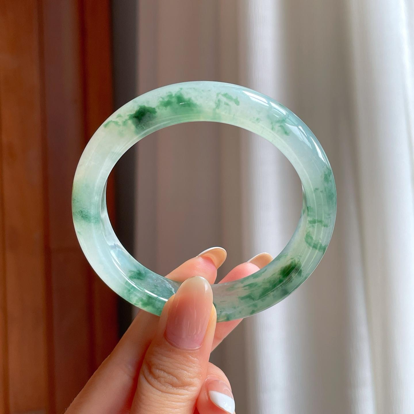 冰种飘花翡翠平安镯（56mm)（yc388726）