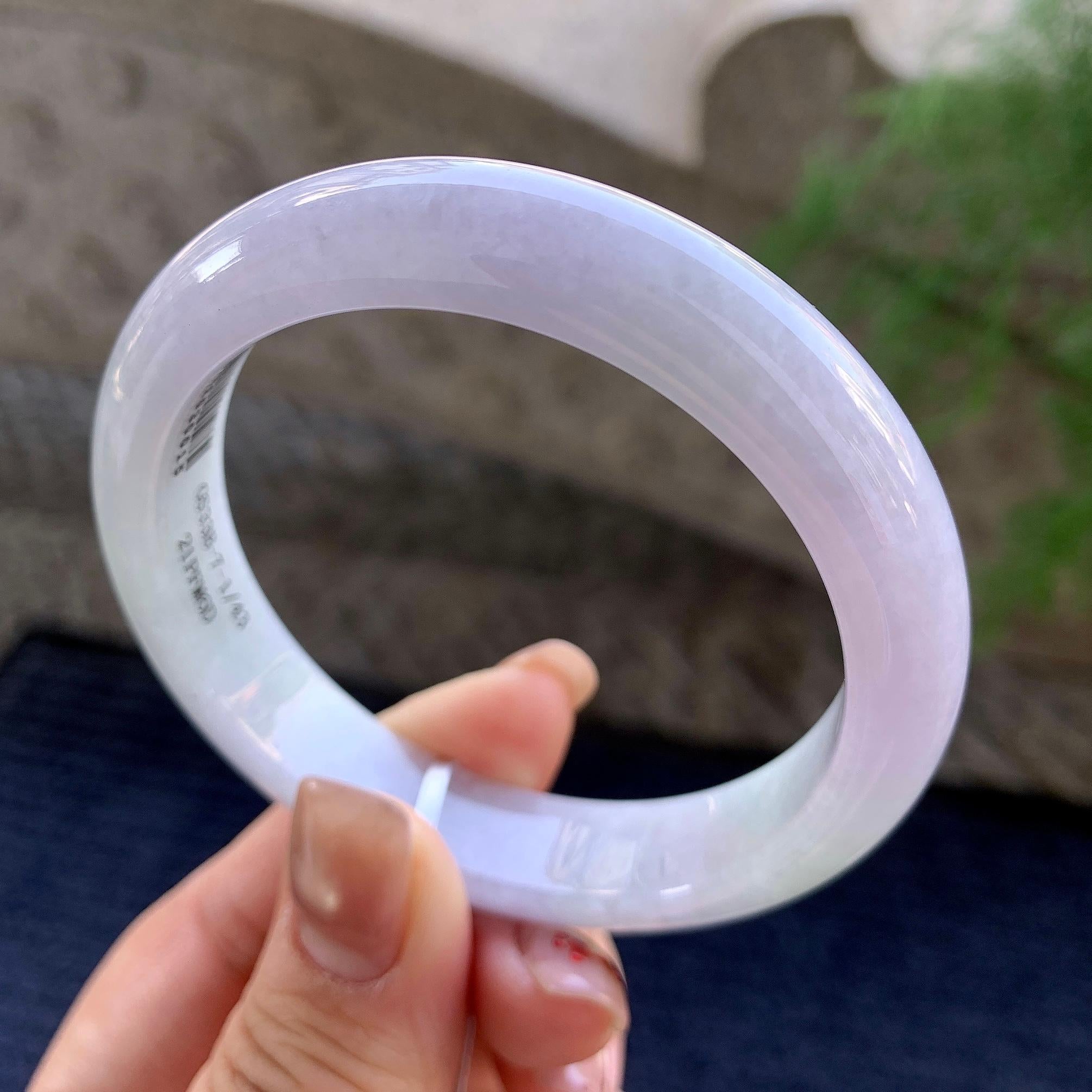 糯种淡紫罗兰正圈平安镯 55.7圈口 天然缅甸A货翡翠（yc352933）