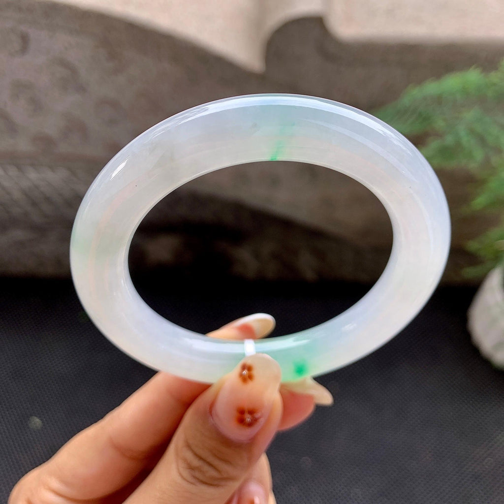糯冰种飘绿圆条手镯（53.5mm）（yc257688）