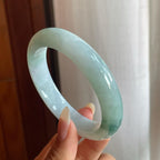 糯冰种飘蓝花翡翠平安镯（55.7mm）（yc220240）