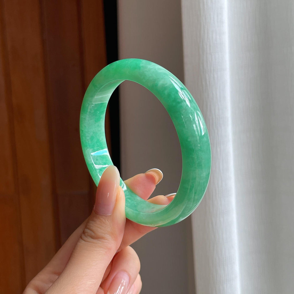 糯冰满绿翡翠平安镯（57.8mm)（yc416193）