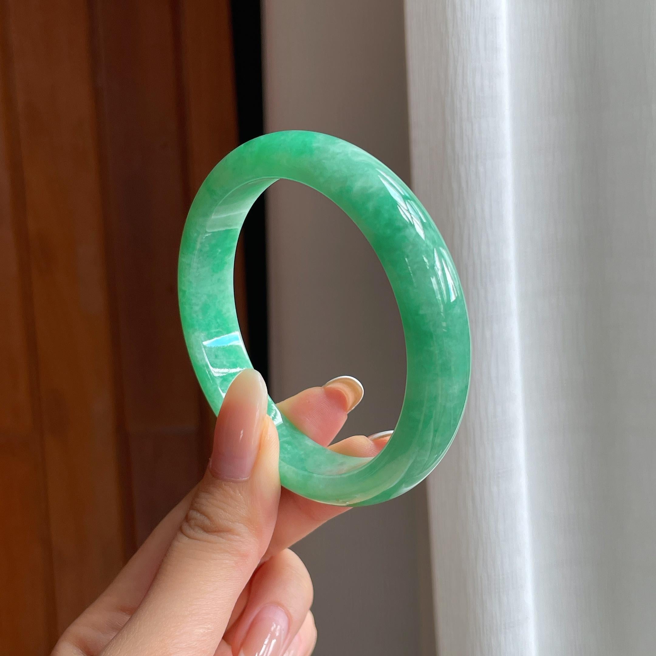 糯冰满绿翡翠平安镯（57.8mm)（yc416193）