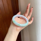糯冰带色翡翠平安镯（58.6mm)（yc345533）