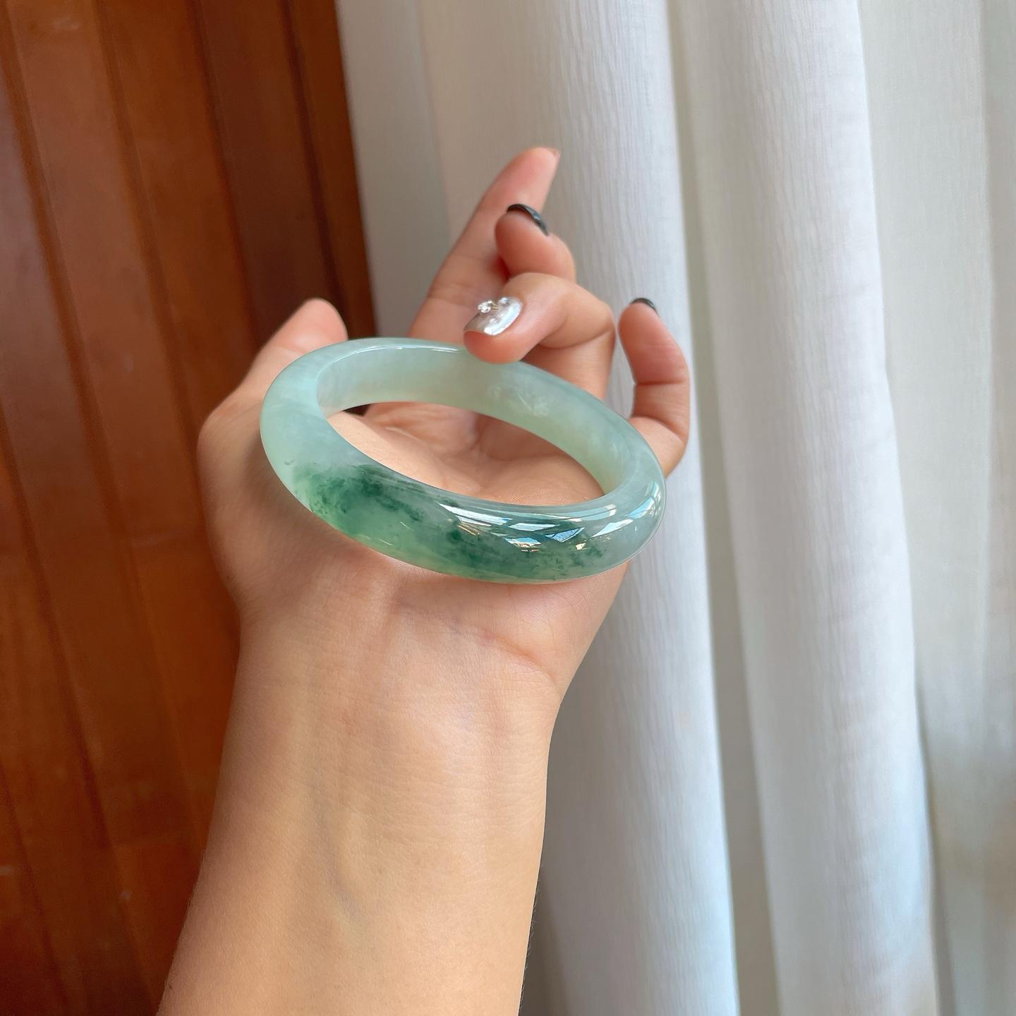 冰种飘花翡翠平安镯（58.2mm）（yc278715）