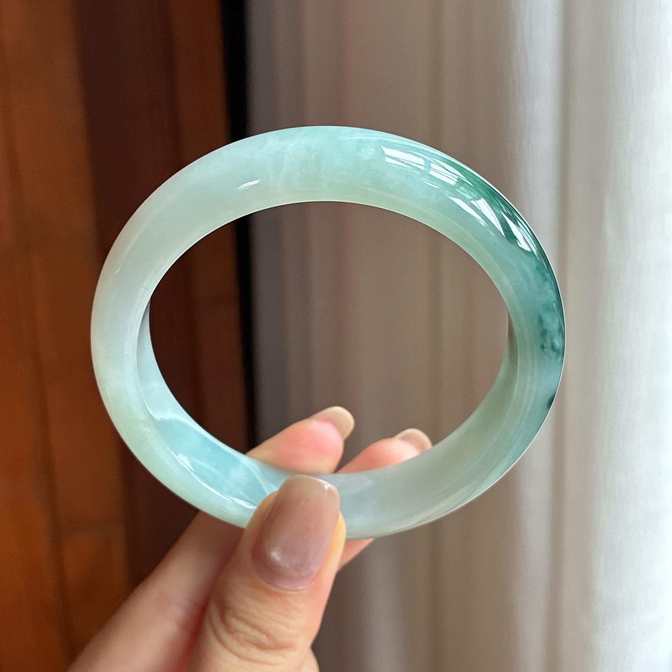 糯冰飘花翡翠平安镯 58圈天然缅甸A货翡翠（yc441443）