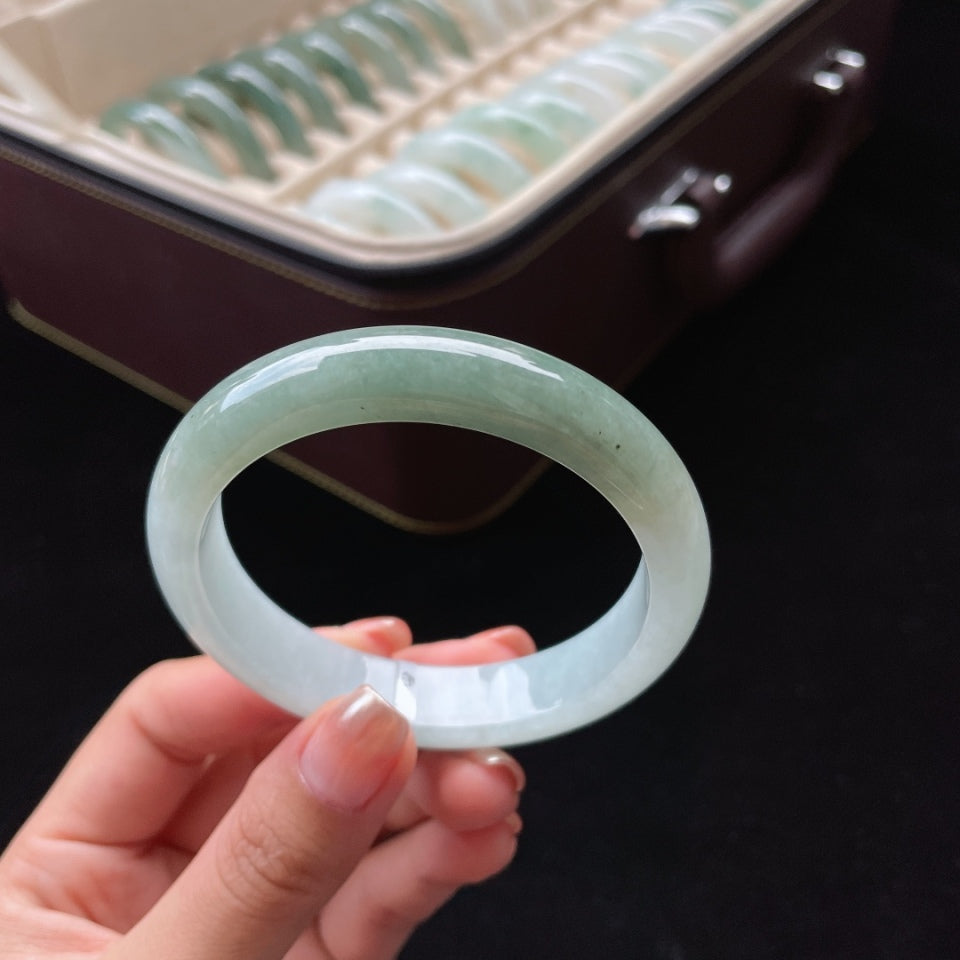 糯种半山半水正圈翡翠手镯（57mm）（yc018705）