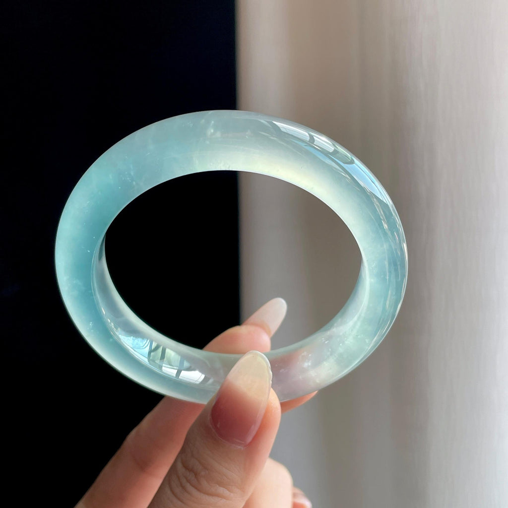 冰玻种淡底色翡翠平安镯（57.5mm）（yc306812）