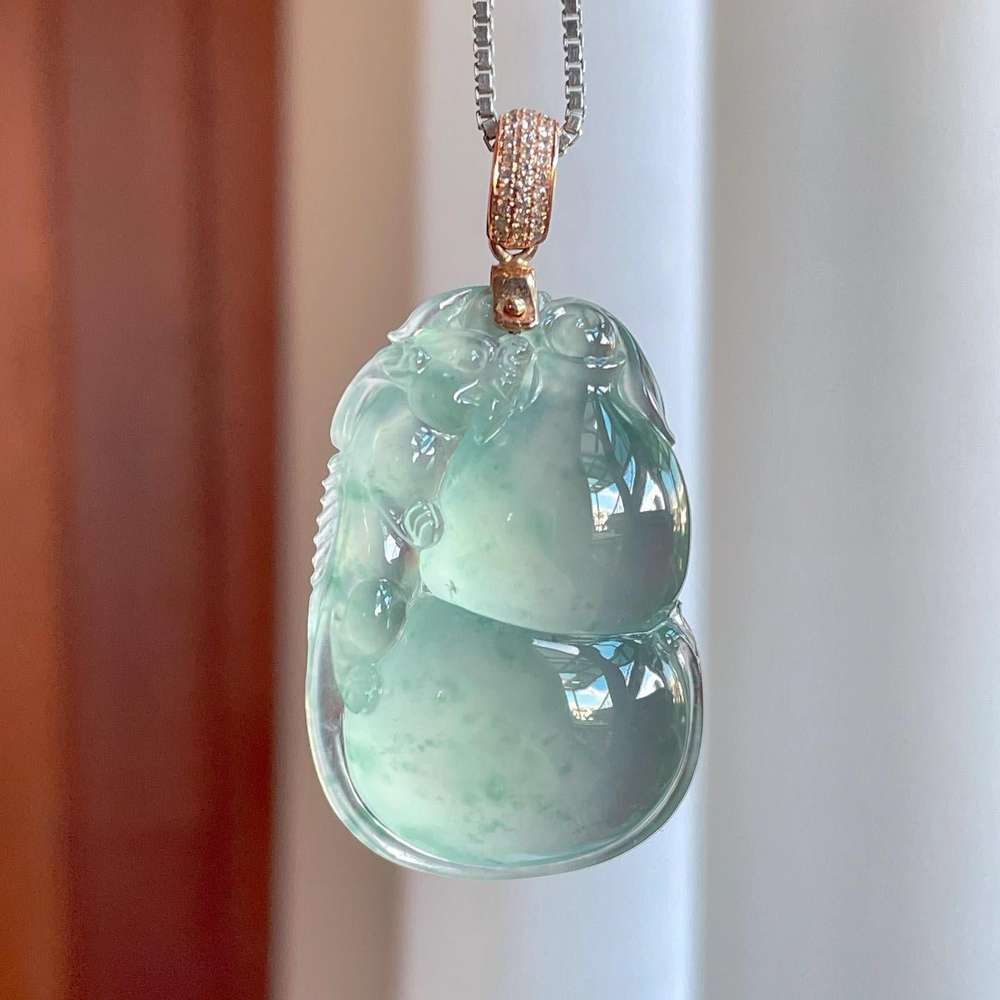 18k金钻镶冰种晴水飘花翡翠葫芦（yc270312）